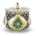 Turkish Kutahya pottery baluster sweet bowl and cover hand painted with flowers, 14.5cm high : For