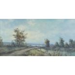 Bridge over a stream beside trees, oil on canvas, indistinctly signed, possibly Noran, mounted and