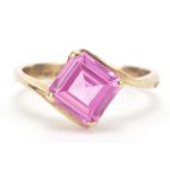 9ct gold pink stone ring, size P, 3.2g : For Further Condition Reports Please Visit Our Website -