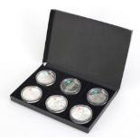 Six Elizabeth II 2012 Olympics silver proof five pound coins by The Royal Mint with certificates :