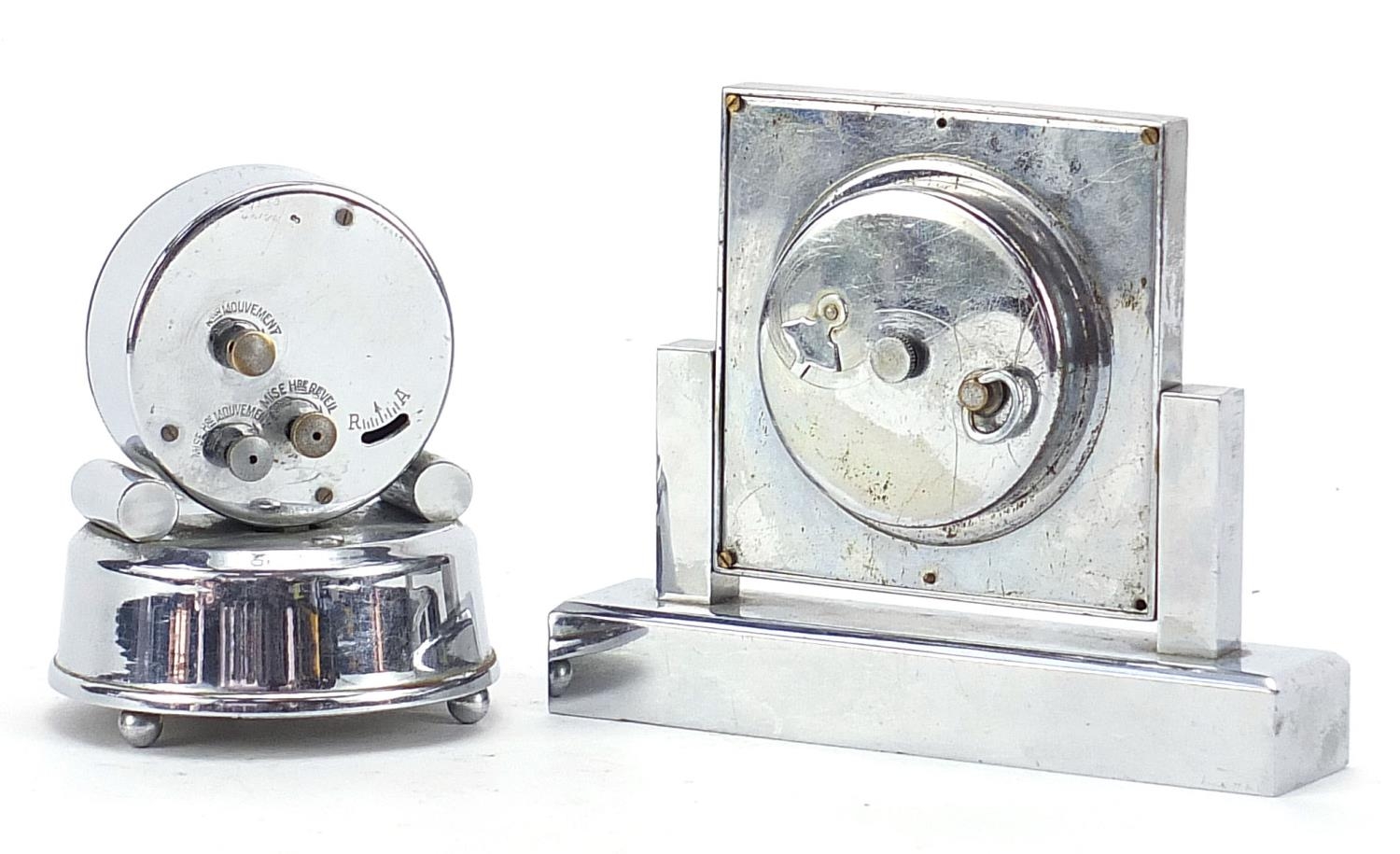Two Art Deco chrome desk clocks including an adjustable example with square base, the largest 12.5cm - Image 2 of 3