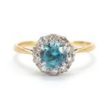 Unmarked gold blue stone and diamond ring, size P, 2.9g : For Further Condition Reports Please Visit