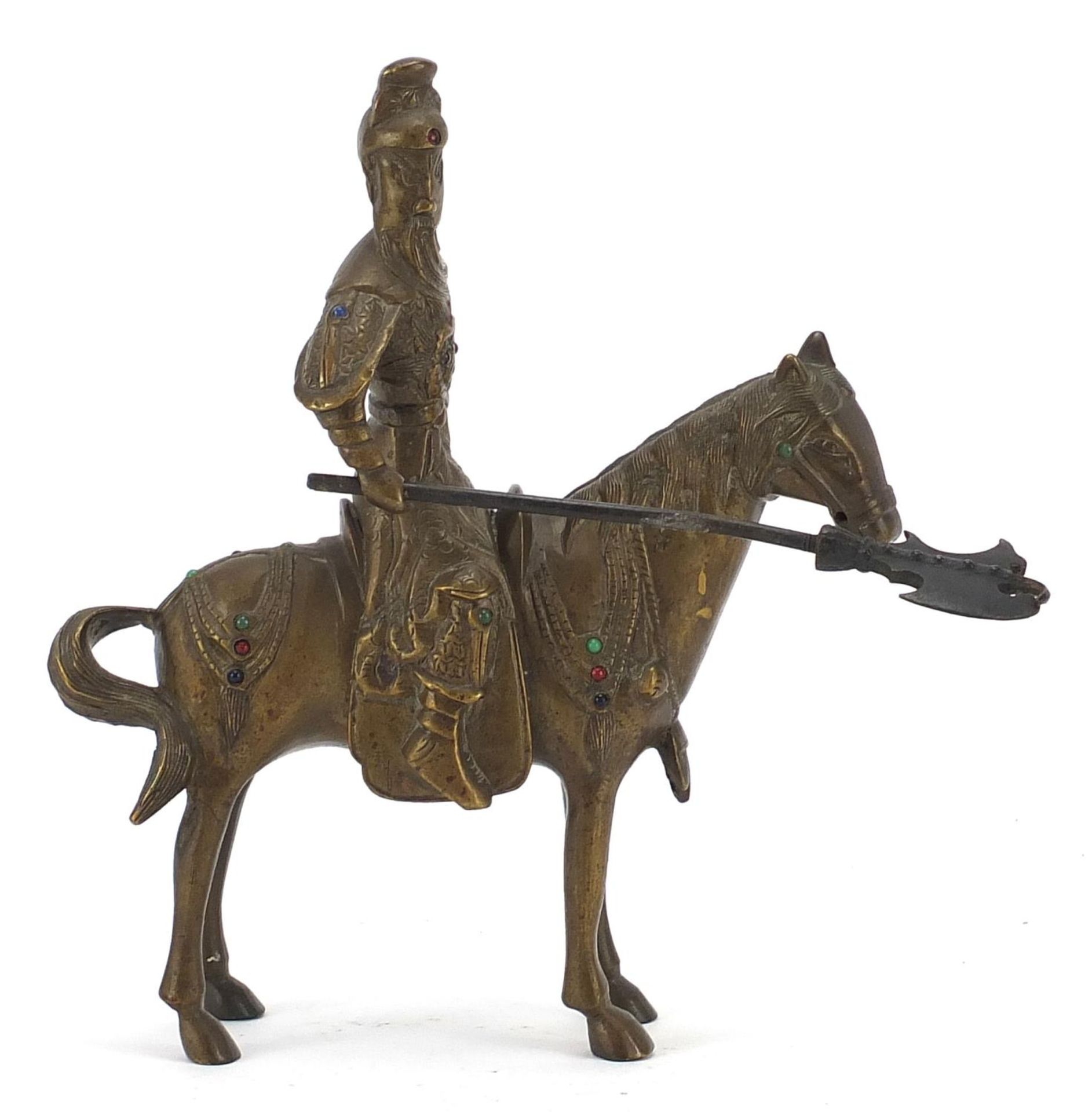 Chinese patinated bronze warrior on horseback, 24cm high : For Further Condition Reports Please - Bild 6 aus 7