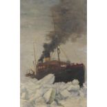 Russian ice breaker, 19th century century oil on canvas, Reeves & Sons stamp verso, mounted and