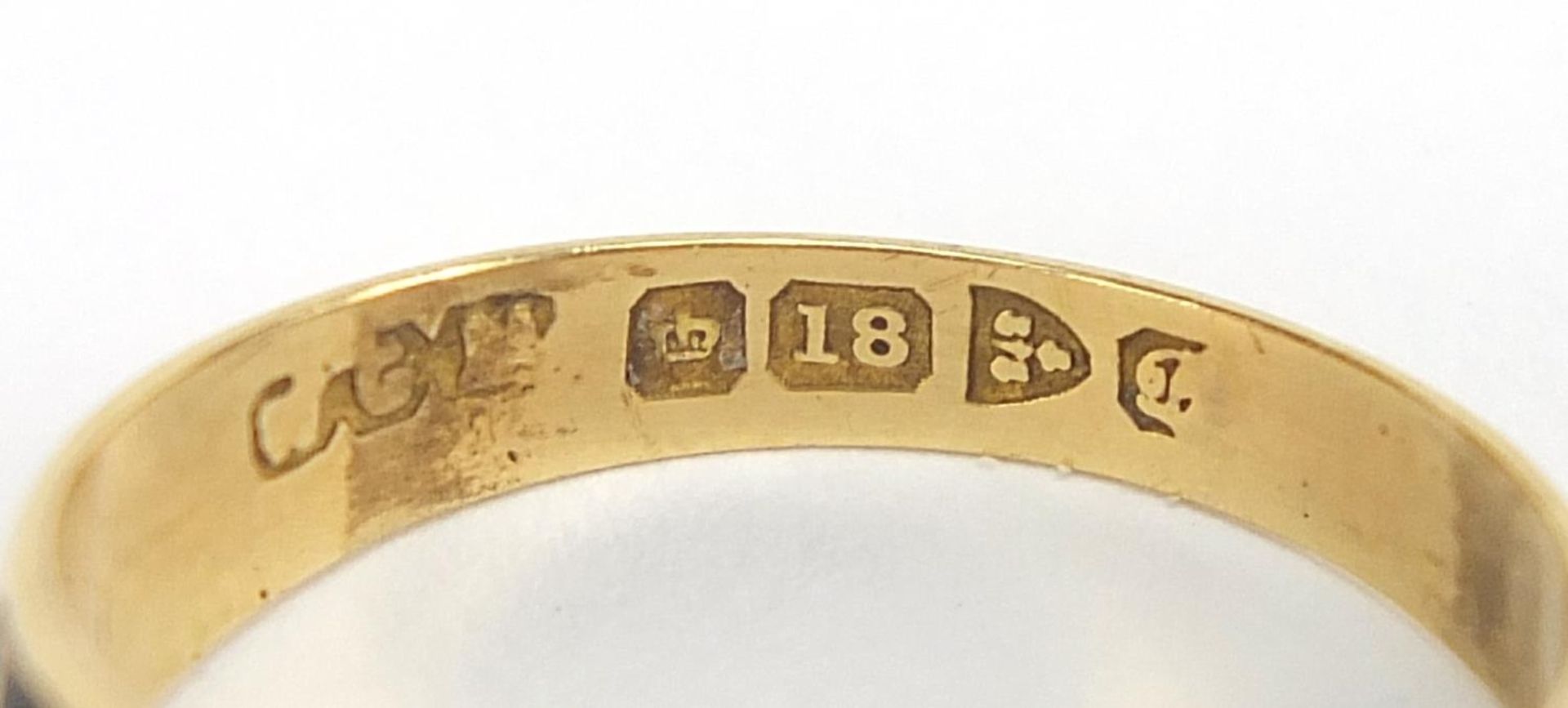 Antique 18ct gold, pearl, diamond and black enamel mourning ring, Chester 1904, size N, 3.6g : For - Image 4 of 5