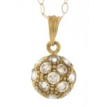 9ct gold clear stone pendant on a 9ct gold necklace, the pendant 1.6cm in length, total 1.9g : For