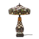 Large bronzed Tiffany design leaded glass table lamp and shade, 60cm high : For Further Condition