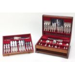 Viners teak six place canteen of Sheffield silver plated cutlery with base drawer, 46cm wide : For