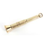 9ct gold cigar pricker with engine turned decoration, Birmingham 1954, 6.5cm in length, 9.2g : For
