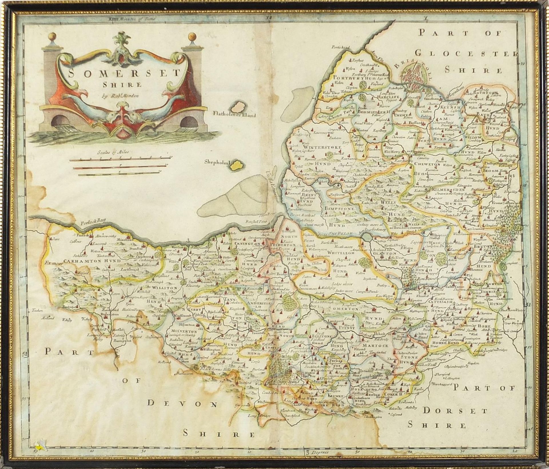 Three 18th century hand coloured maps by Robert Morden comprising Herefordshire, Somersetshire and - Image 21 of 24