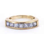 9ct gold purple stone half eternity ring, size N, 3.4g : For Further Condition Reports Please