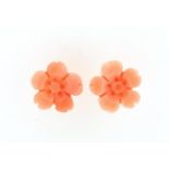 Pair of gold coloured metal carved coral flower head stud earrings, 8mm in diameter, 0.8g : For