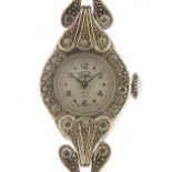 Rotary, ladies silver coloured wristwatch set with clear stones, the case 16mm wide : For Further