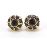 Pair of 9ct gold sapphire cluster stud earrings, 7mm in diameter, 1.3g : For Further Condition