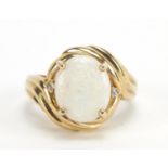 9ct gold opal and white sapphire ring, size N, 5.0g : For Further Condition Reports Please Visit Our