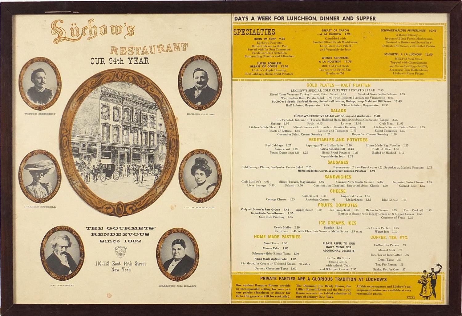 Six vintage menus including Quo Vadis Restaurant, some with signatures, the largest overall 81cm x - Image 3 of 18