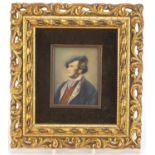 Rectangular hand painted portrait miniature of Richard Wagner housed in an ornate gilt frame, 8cm x