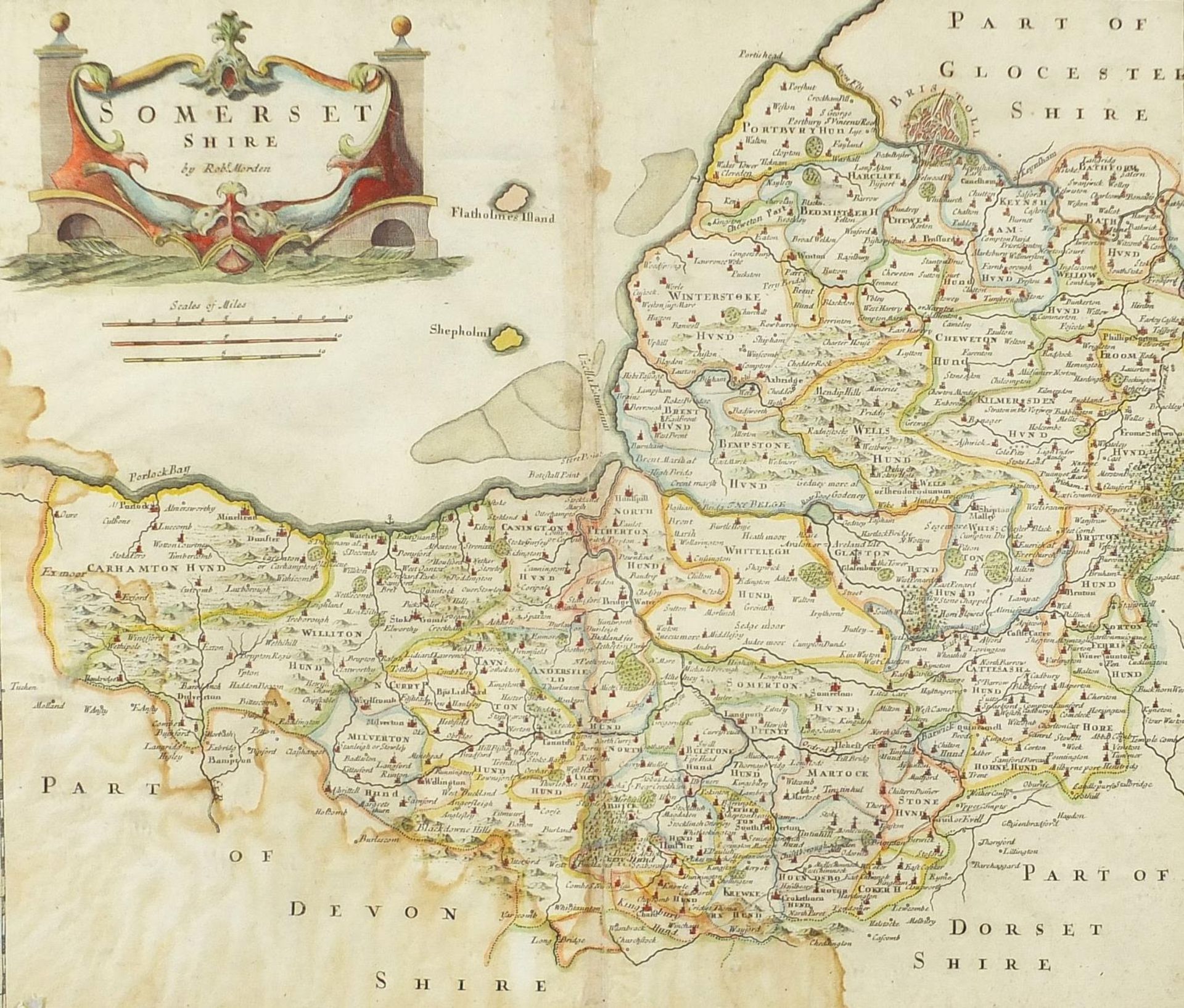 Three 18th century hand coloured maps by Robert Morden comprising Herefordshire, Somersetshire and - Image 19 of 24