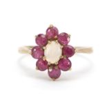 9ct gold ruby and opal cluster ring, size M, 2.2g : For Further Condition Reports Please Visit Our