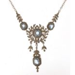 Art Deco unmarked silver blue and clear paste necklace, 40cm in length, 12.9g : For Further