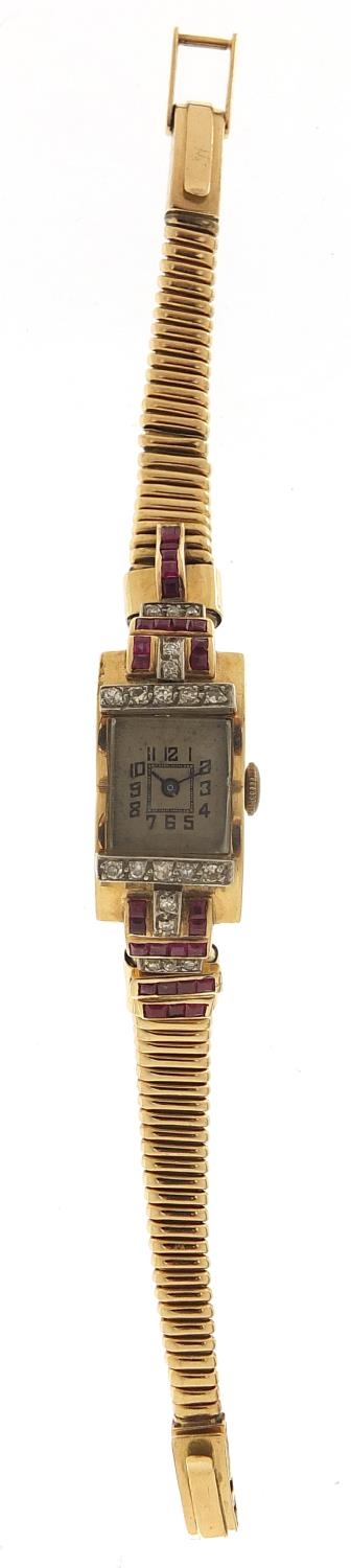 Art Deco ladies unmarked gold, diamond and ruby cocktail watch, (tests as 15ct gold +) the case 15mm - Image 2 of 5