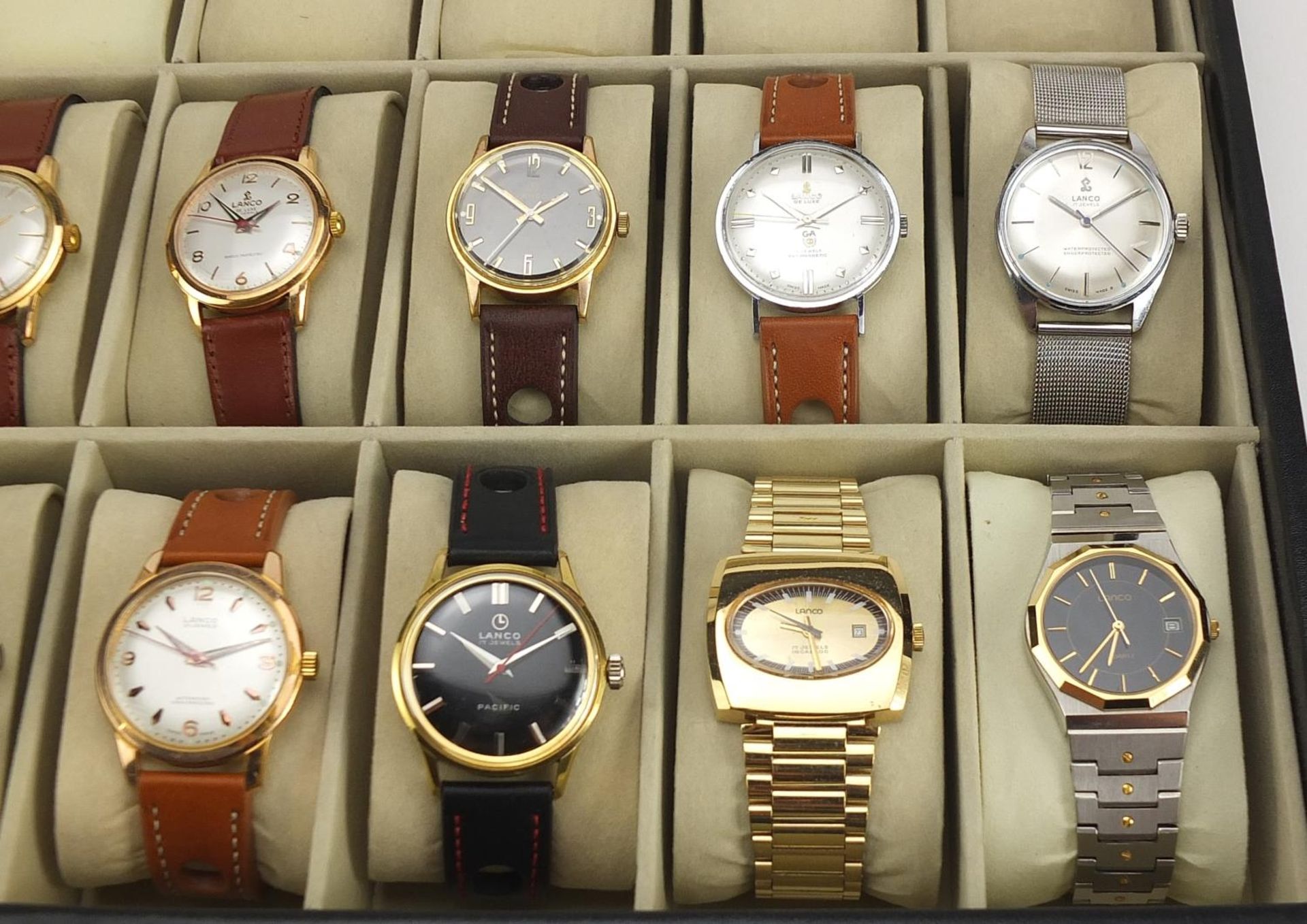Lanco, sixteen vintage and later gentlemen's automatic, manual and quartz wristwatches housed in a - Image 4 of 6