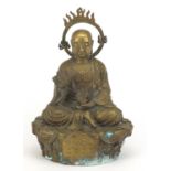 Chino Tibetan patinated bronze figure of Buddha, 30cm high : For Further Condition Reports Please