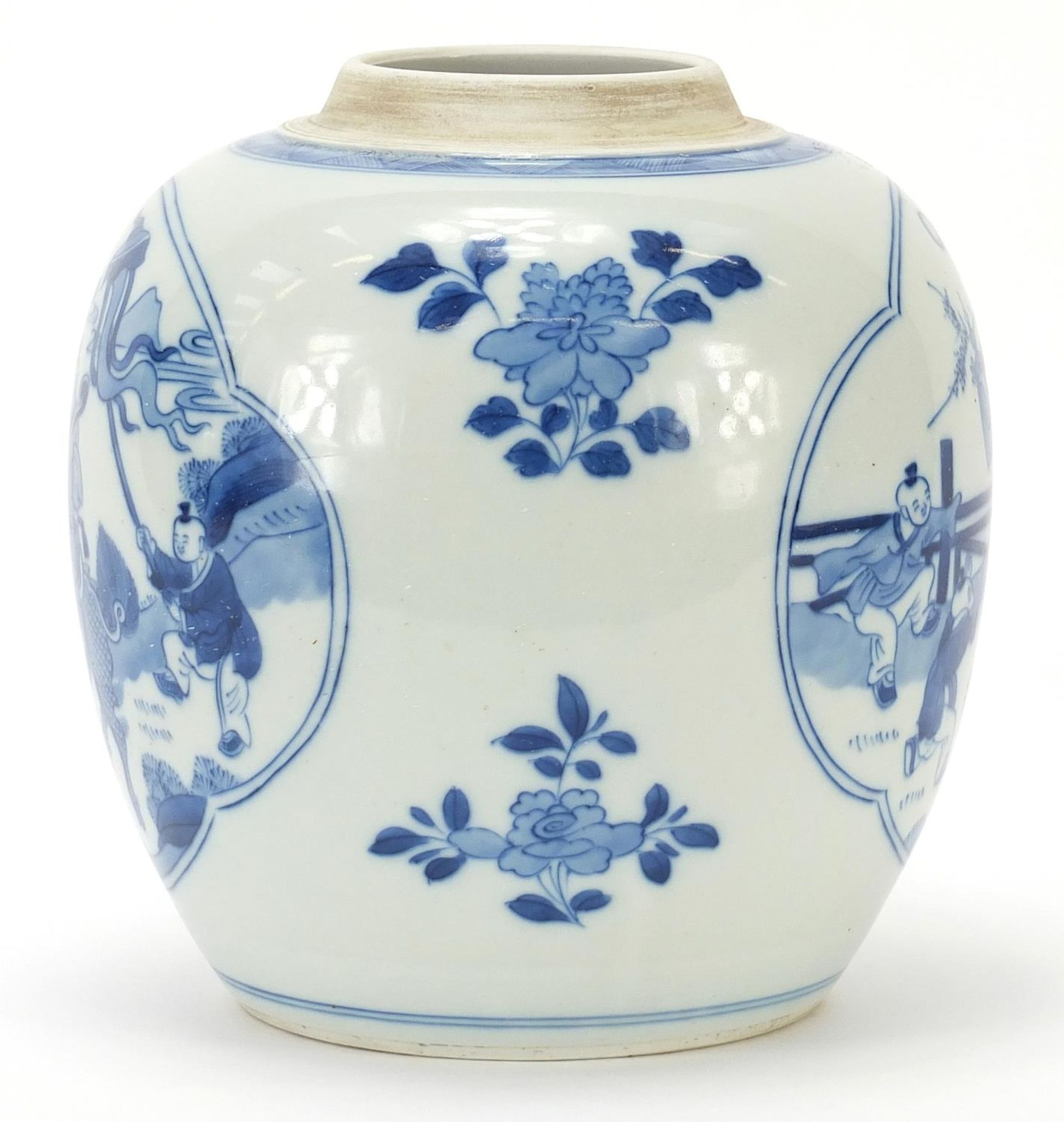 Chinese blue and white porcelain ginger jar hand painted with children playing, Kangxi blue ring - Image 2 of 8