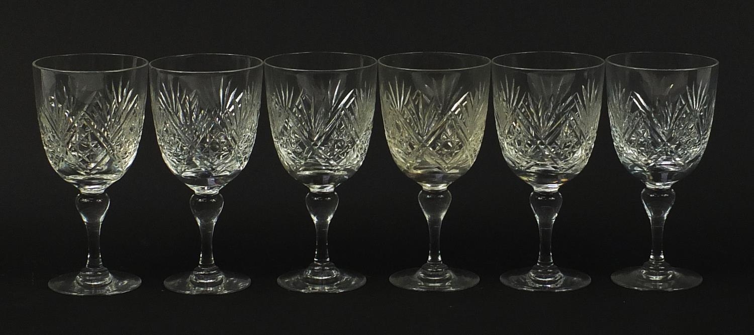 Set of six Webb cut crystal wine glasses, 16cm high : For Further Condition Reports Please Visit Our - Image 4 of 6