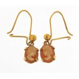 Pair of 9ct gold cameo maiden head earrings, 2.5cm in high, 1.3g : For Further Condition Reports
