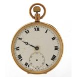 Gentlemen's 9ct gold open face pocket watch, 44mm in diameter, 45.0g : For Further Condition Reports