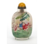 Chinese glass snuff bottle with hardstone stopper, internally hand painted with an Emperor, 9.5cm
