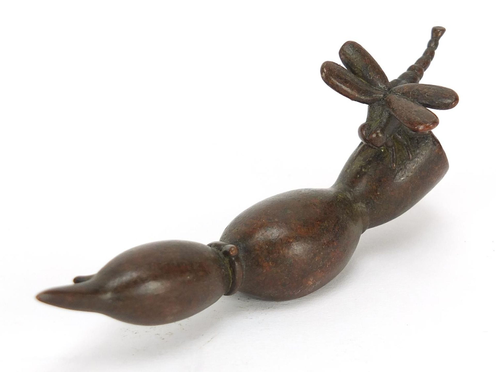 Japanese patinated bronze okimono of a dragonfly, 9cm in length : For Further Condition Reports
