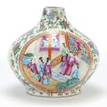 Chinese porcelain Canton vase hand painted in the famille rose palette with figures and flowers :