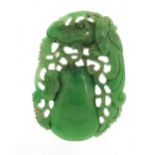 Chinese green jade panel carved with a bird, 9cm wide : For Further Condition Reports Please Visit
