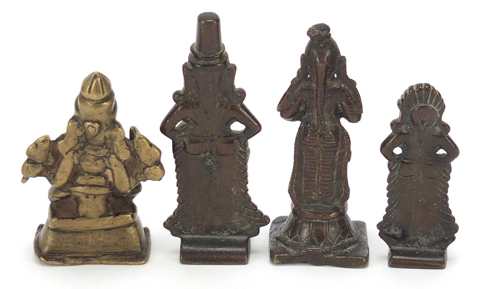 Four Indian patinated bronze votive figures, the largest 10cm high : For Further Condition Reports - Image 5 of 8