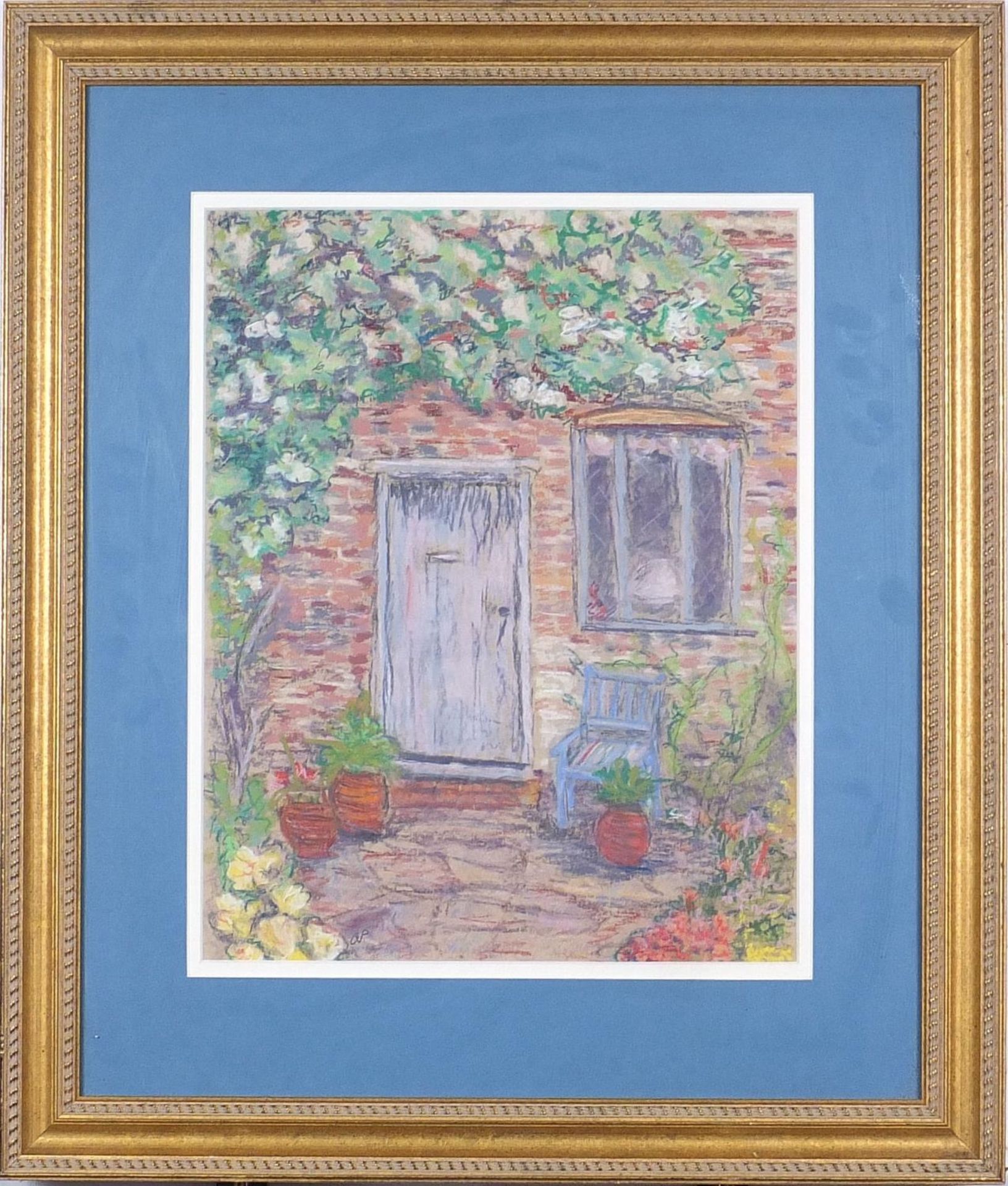 Cottage garden with flowers, pastel, mounted, framed and glazed, 35cm x 27.5cm excluding the mount - Image 2 of 4