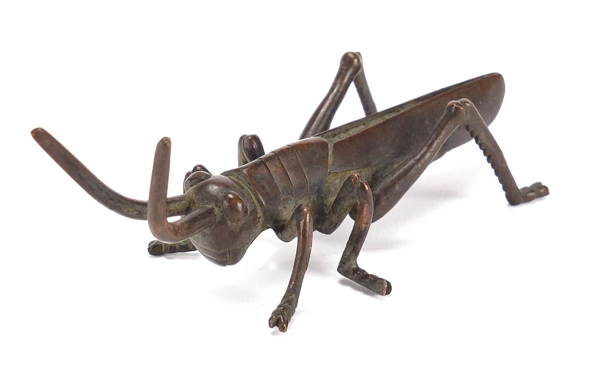 Large Japanese patinated bronze locust, 11cm in length : For Further Condition Reports Please