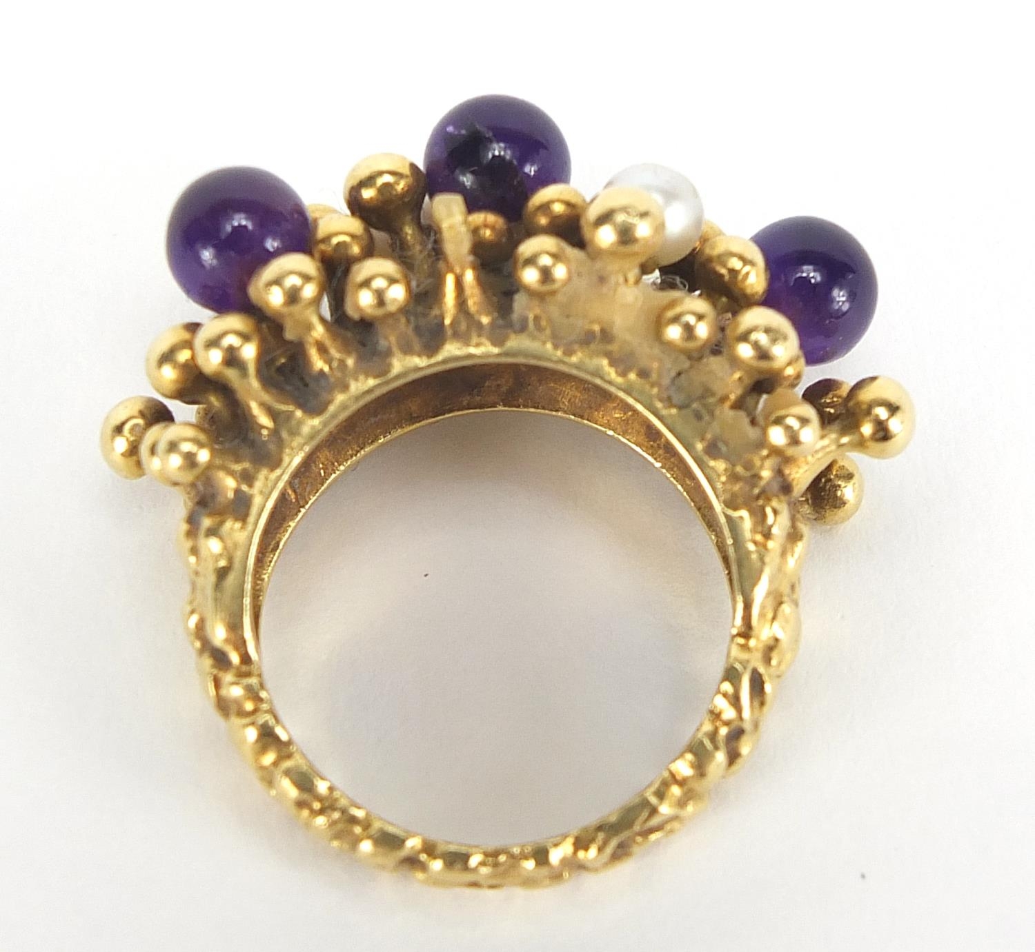 Stuart Devlin, 18ct gold amethyst and pearl ring, size L, 15.7g : For Further Condition Reports - Image 6 of 6