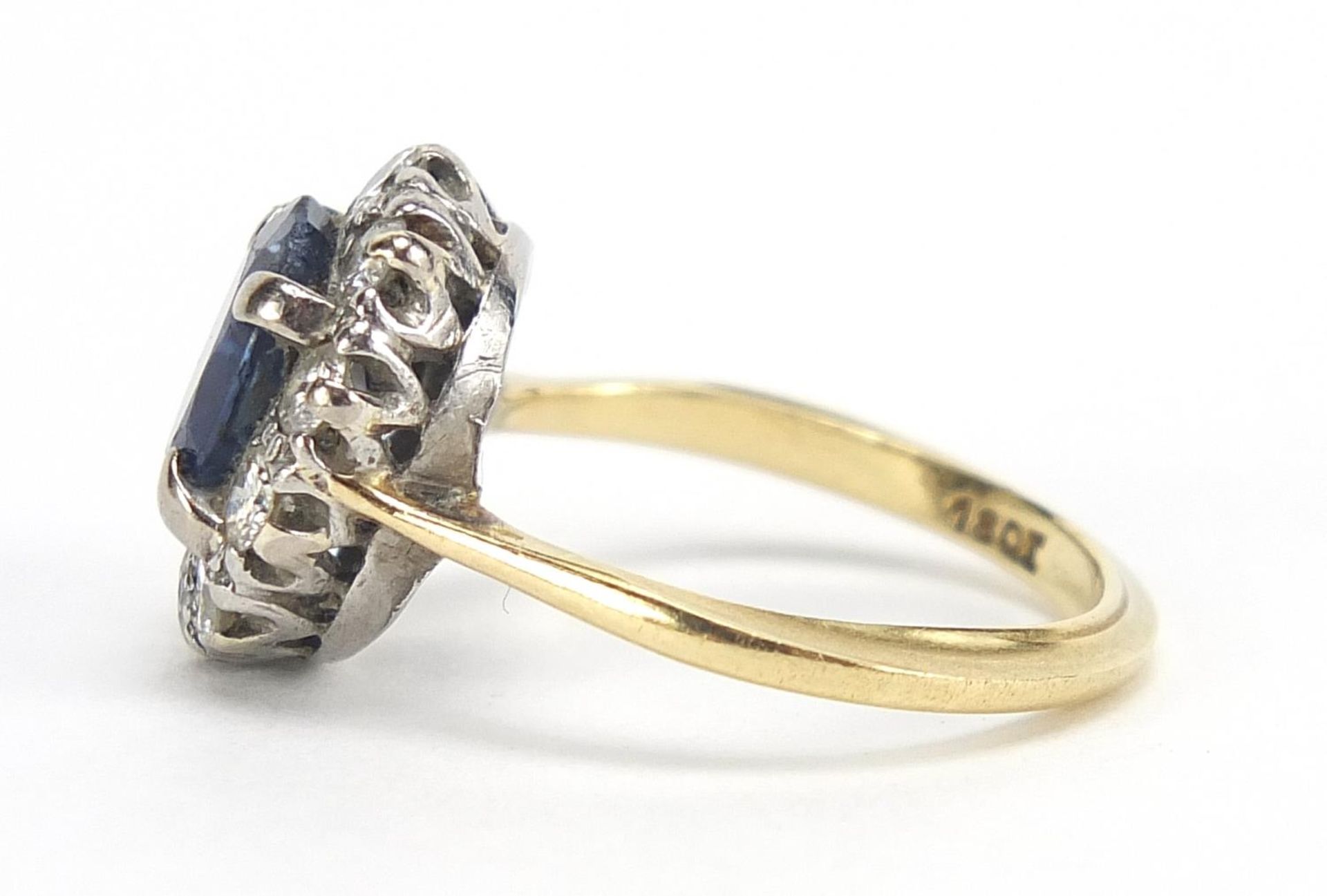 18ct gold sapphire and diamond ring, the sapphire approximately 8.5mm x 6.8mm, the diamonds - Image 2 of 5