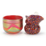 Mortar iridescent glass bowl and a Murano millefiori glass jug, the largest 8cm high : For Further