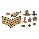 British militaria including cloth patches, Queen Mary's Regiment Surrey Yeomanry cap badge and a