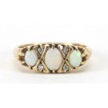 9ct gold opal and diamond ring, size L, 3.2g : For Further Condition Reports Please Visit Our