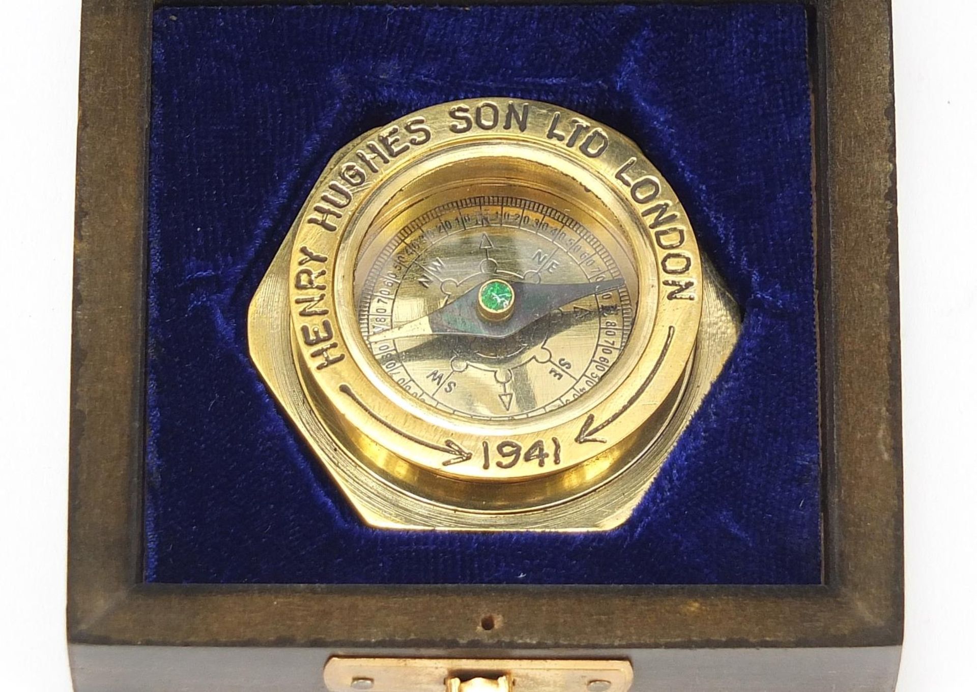 Naval interest compass housed in a fitted hardwood case, 8.5cm wide : For Further Condition - Image 2 of 5