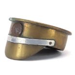 British military World War I trench art peaked cap, 9cm in diameter : For Further Condition