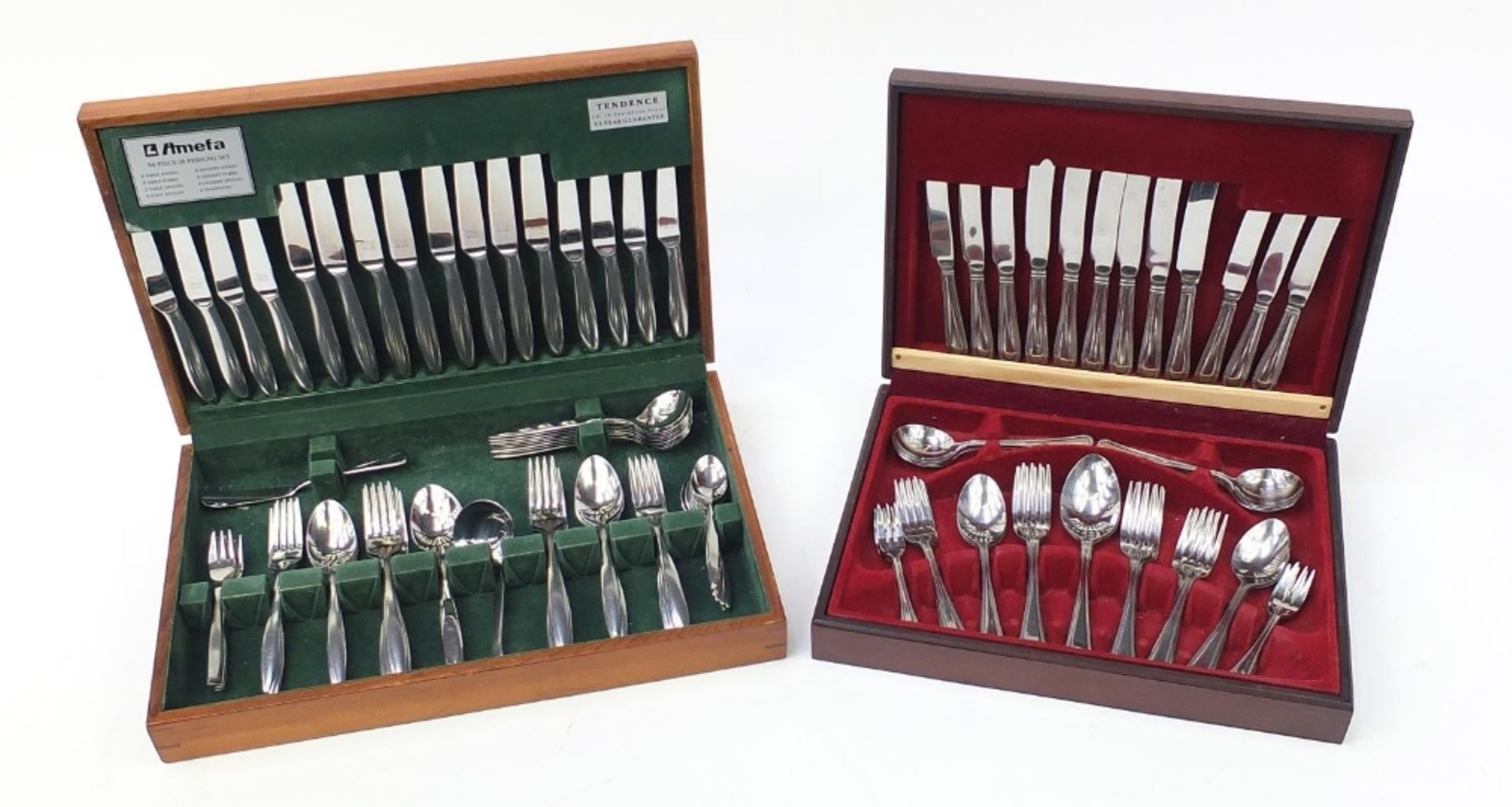 Two canteens of stainless steel cutlery including a 58 piece example by Anefa, the largest 45cm wide