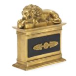 French style bronze lion garniture, 24.5cm high : For Further Condition Reports Please Visit Our