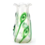 Stewart & Sons, Art Nouveau Stourbridge glass vase with peacock trailing, 21.5cm high : For