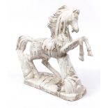 Large marbleised porcelain model of a rearing horse, 42.5cm high : For Further Condition Reports