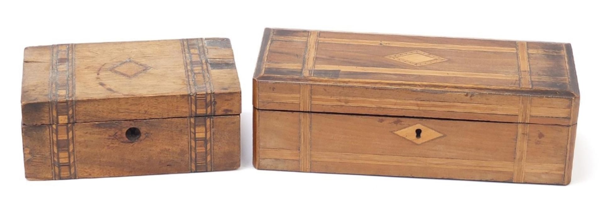 Two 19th century inlaid wooden boxes, the largest 27cm wide : For Further Condition Reports Please